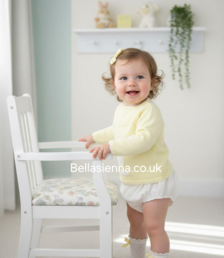 Girls Lemon & White Bunny Rabbit Jumper & Jam Pants Set - DANI