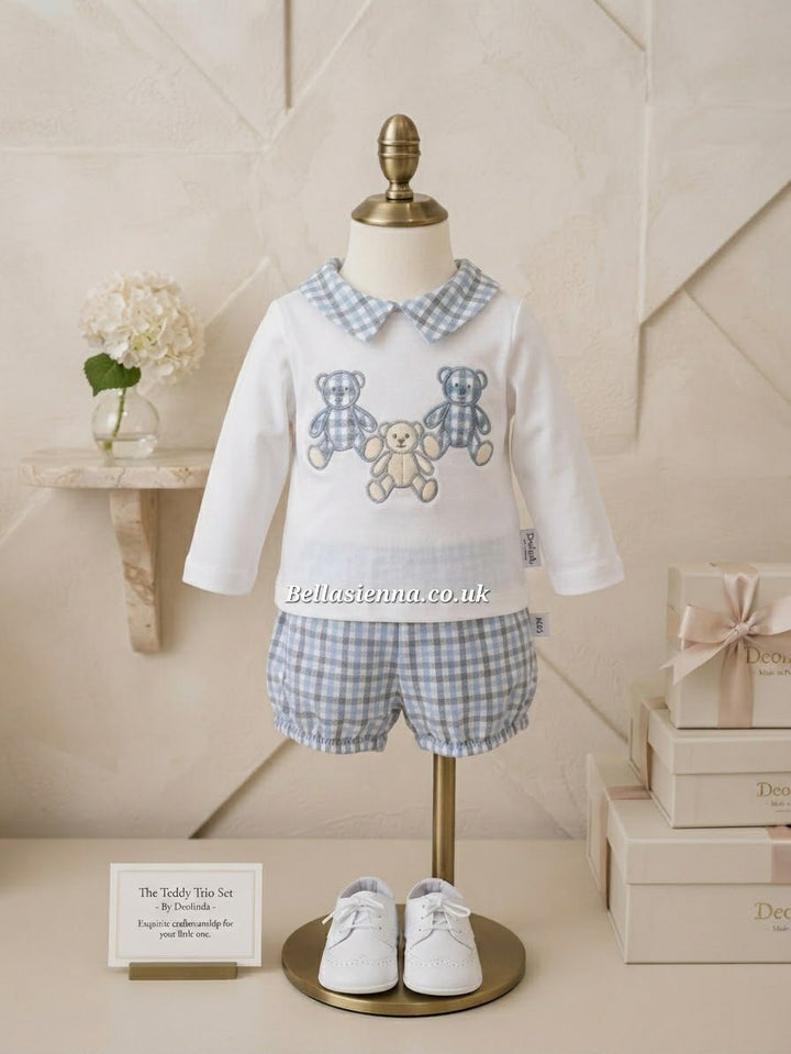 Deolinda Baby Boys Ivory, Grey & Blue "Teddy Bear" Two Piece Set - DBI26622