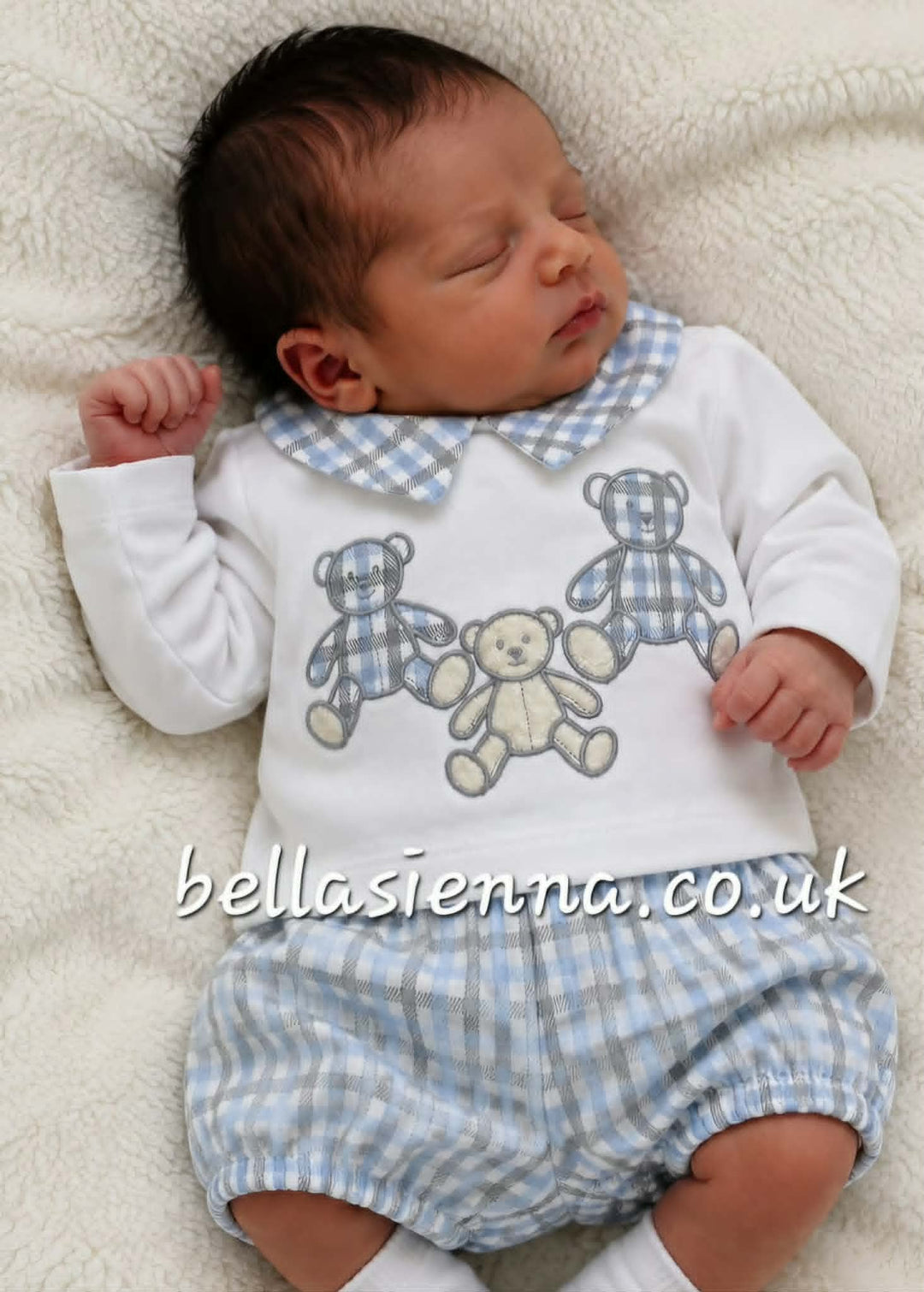 Deolinda Baby Boys Ivory, Grey & Blue "Teddy Bear" Two Piece Set - DBI26622