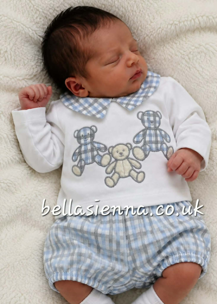 Deolinda Baby Boys Ivory, Grey & Blue "Teddy Bear" Two Piece Set - DBI26622