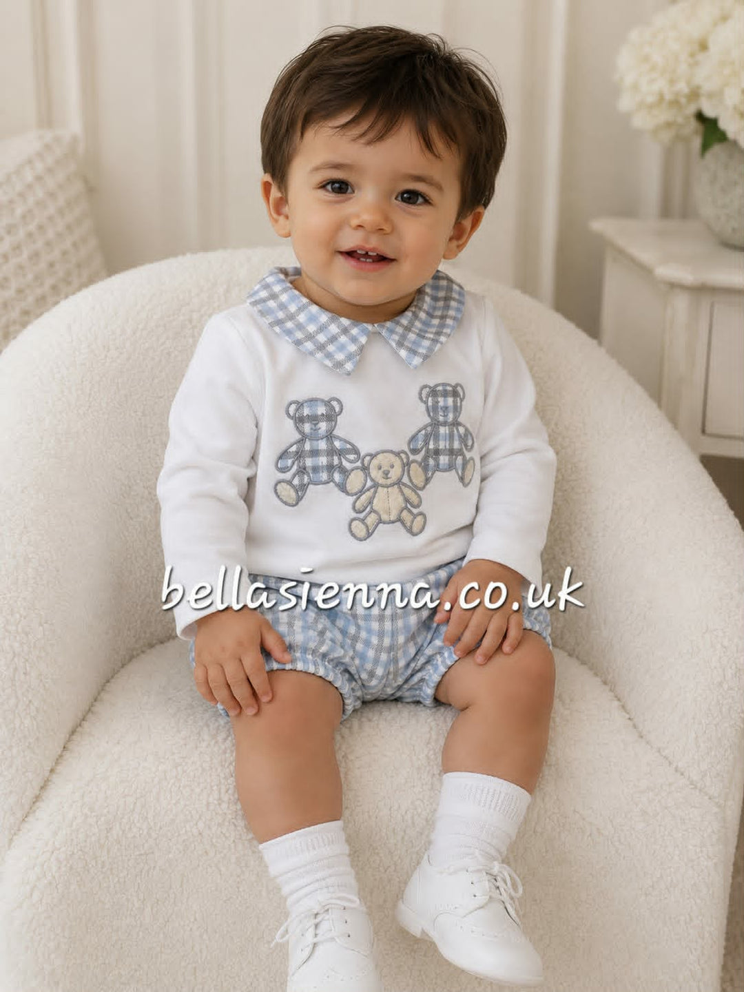 Deolinda Baby Boys Ivory, Grey & Blue "Teddy Bear" Two Piece Set - DBI26622