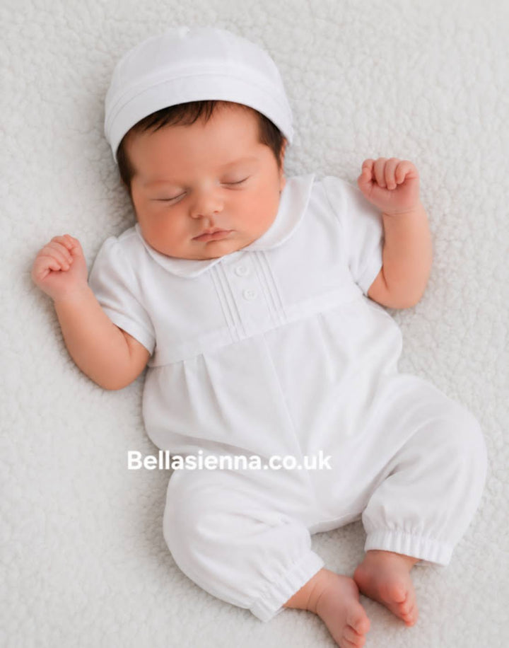 Pretty Orginals Boys White Traditional Romper & Hat - Christening - DL07922