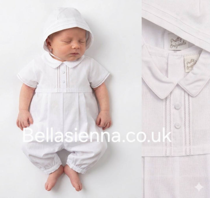 Pretty Orginals Boys White Traditional Romper & Hat - Christening - DL07922
