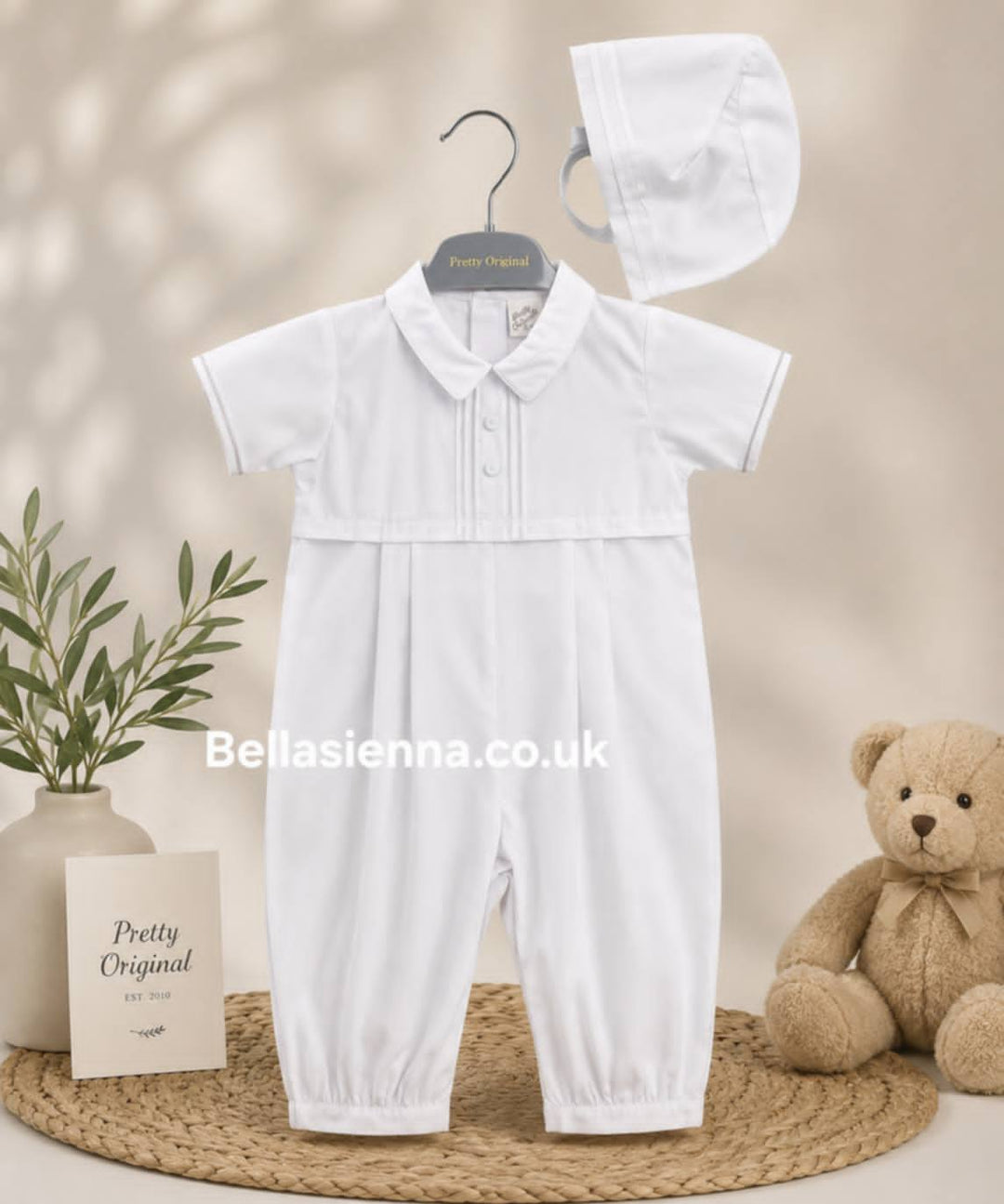 Pretty Orginals Boys White Traditional Romper & Hat - Christening - DL07922