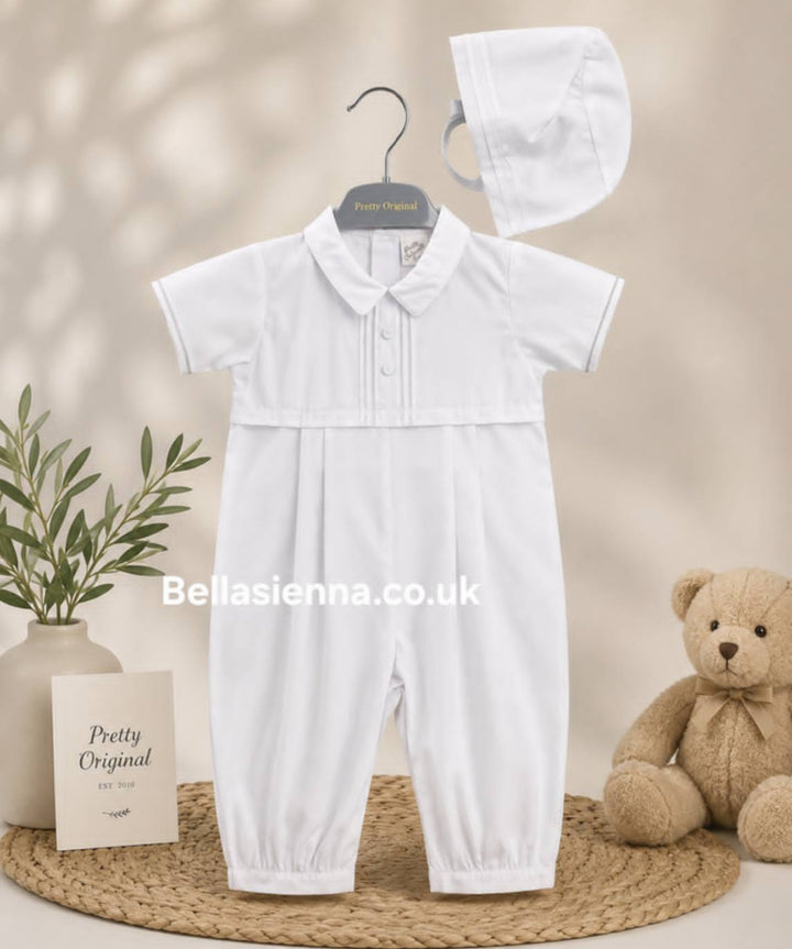 Pretty Orginals Boys White Traditional Romper & Hat - Christening - DL07922