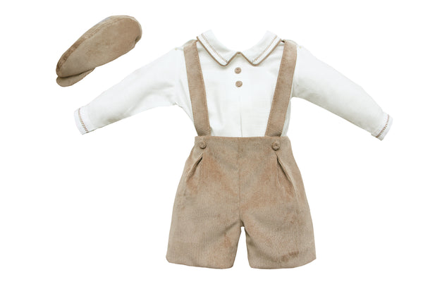 Pretty Originals Cream & Brown Boys Outfit With Matching Flat Cap - DL08150
