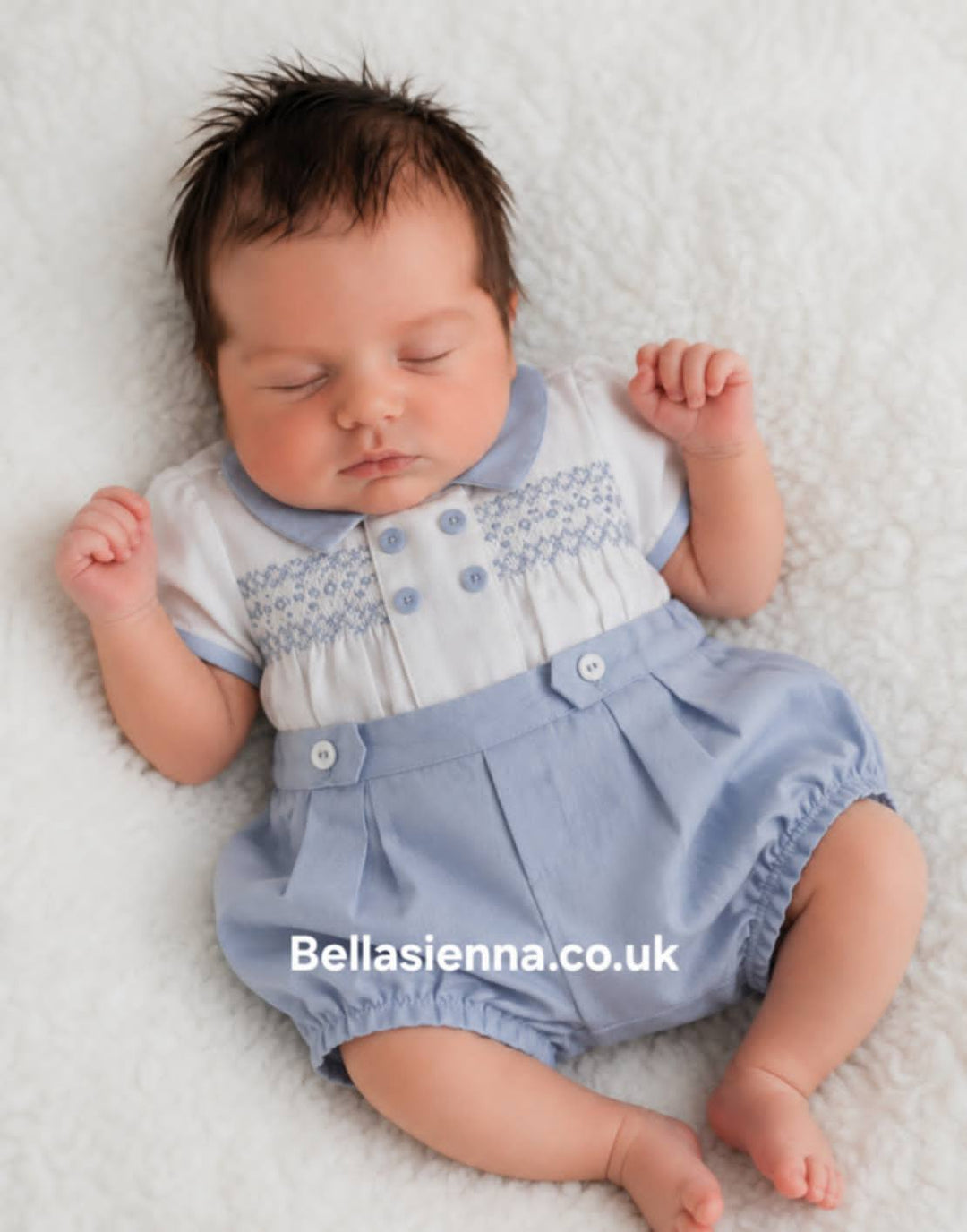 Pretty Originals Blue & White Smocked Boys Outfit  - DL62044