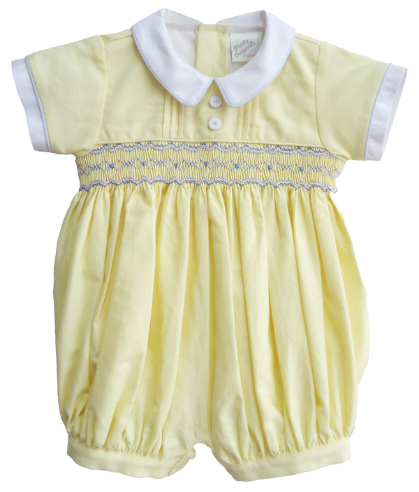 Pretty Originals Boys Blue & White Hand Smocked Romper - DL62243