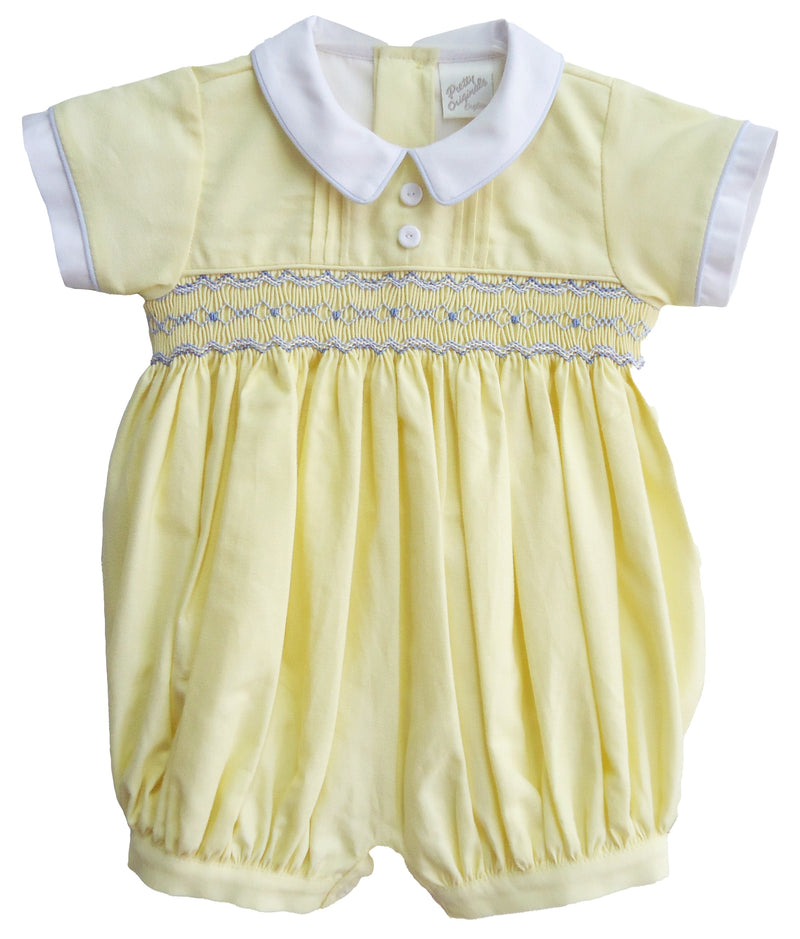 Pretty Originals Boys Blue & White Hand Smocked Romper - DL62243