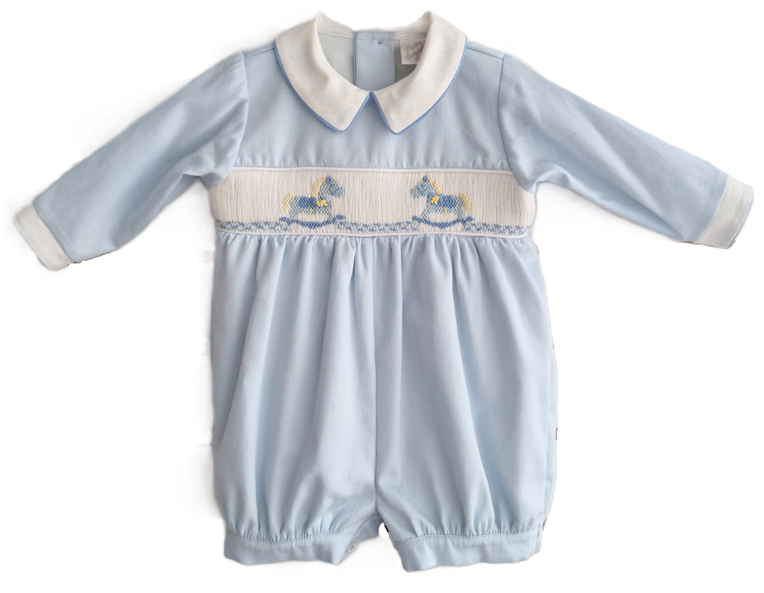 Pretty Originals Boys Smocked & Embroidered Rocking Horse Romper - DL62338