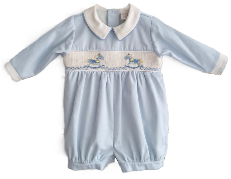 Pretty Originals Boys Smocked & Embroidered Rocking Horse Romper - DL62338