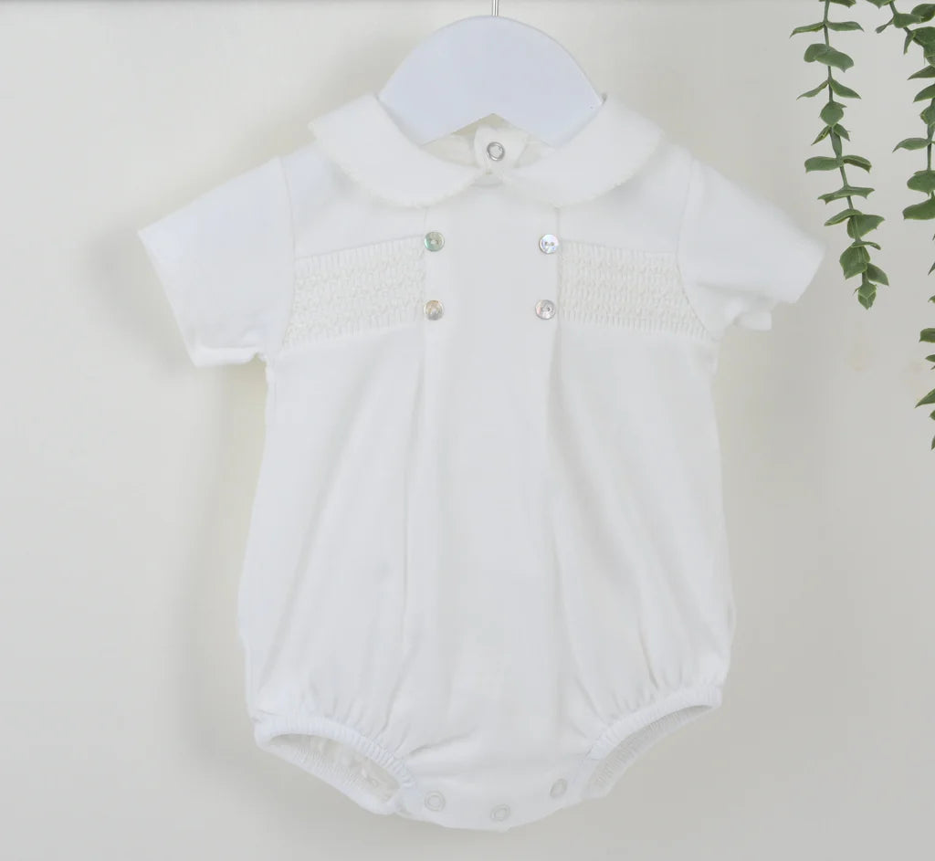 Ivory Baby Boys Smocked Romper - B0455