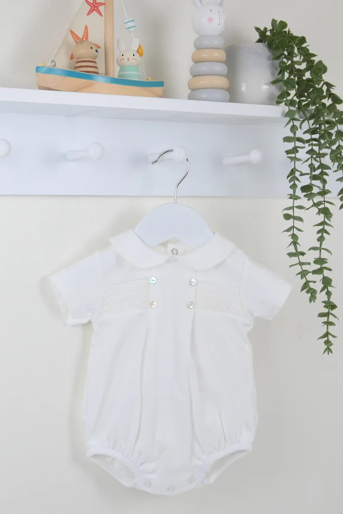 Ivory Baby Boys Smocked Romper - B0455