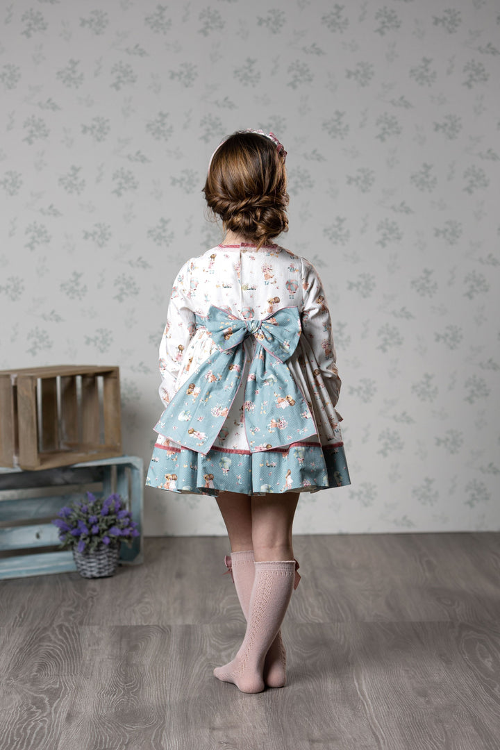 Abuela Tata Little Girl Print Puffball Dress With Beautiful Bow Back - 2500348