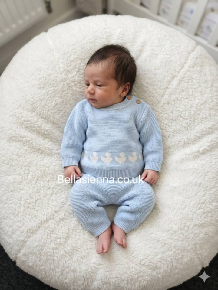 Pex Boys "Duckling" Two Piece Blue & White Knitted Trouser Set - B094700935