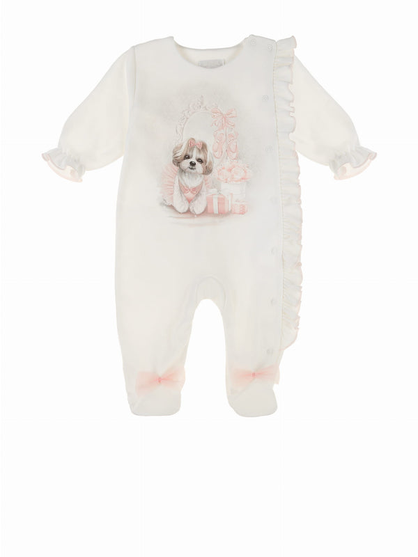 Sofija "Dafne" 100% Cotton Babygrow - Sleepsuit - White With Pink Trim