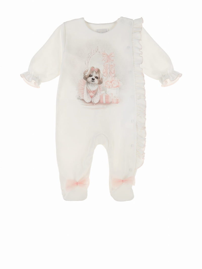 Sofija "Dafne" 100% Cotton Babygrow - Sleepsuit - White With Pink Trim