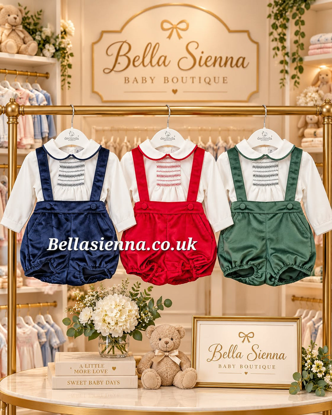 Deolinda Boys Bottle Green Velvet Smocked Two Piece Set - DBI26632 - "Jolly"