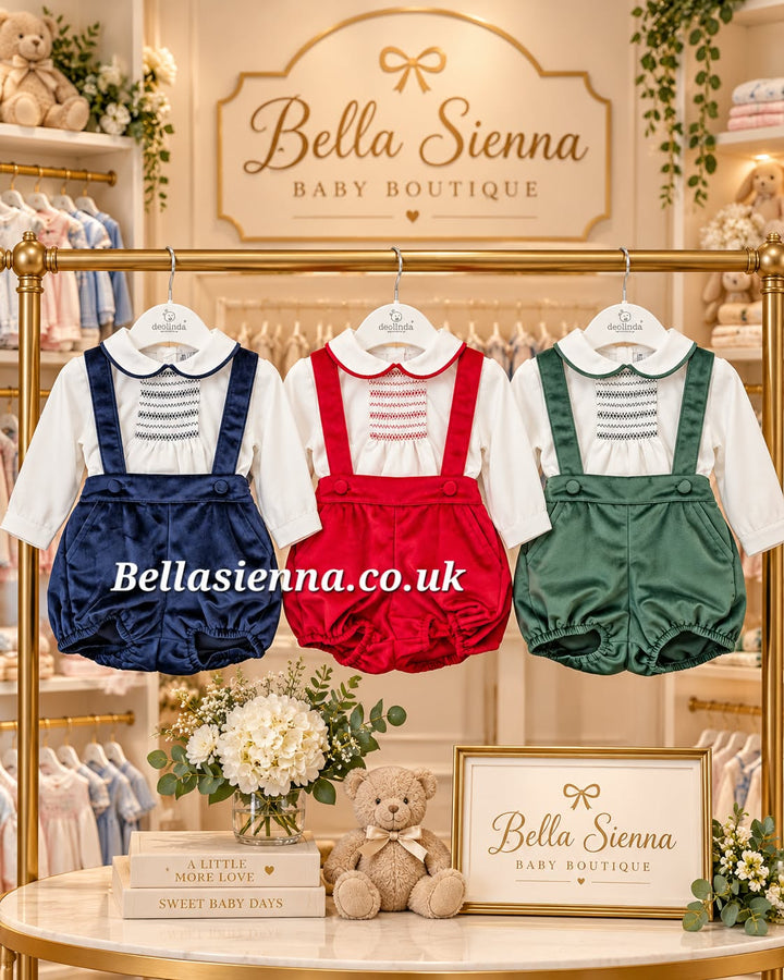 Deolinda Boys Bottle Green Velvet Smocked Two Piece Set - DBI26632 - "Jolly"