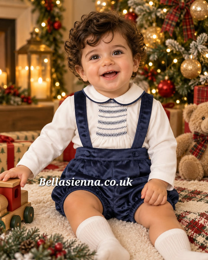 Deolinda Boys Navy Velvet Smocked Two Piece Set - DBI26632 - "Jolly"