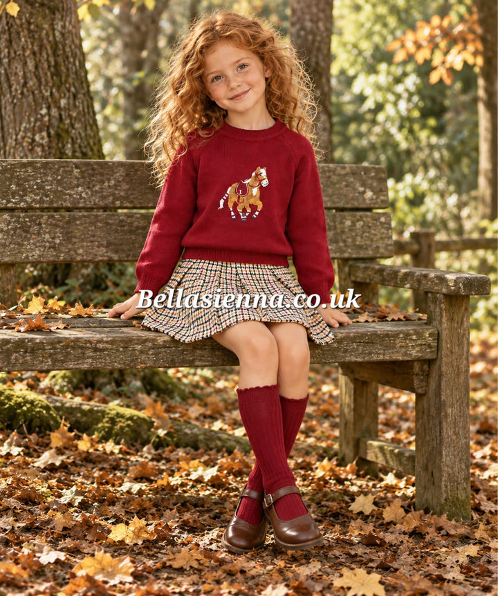 Deolinda Girls "BALMORAL" Houndstooth Skirt & Jumper Set - DBI26612