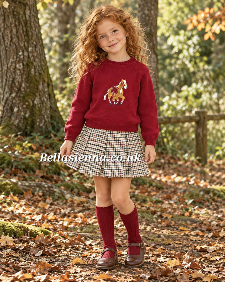 Deolinda Girls "BALMORAL" Houndstooth Skirt & Jumper Set - DBI26612