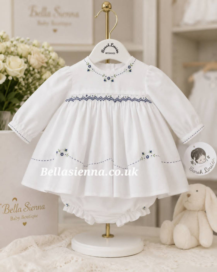 Sarah Louise Baby White And Navy Smocked Dress And Pants 0139983