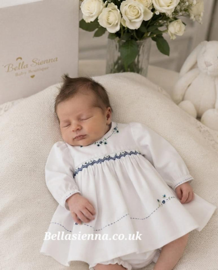 Sarah Louise Baby White And Navy Smocked Dress And Pants 0139983