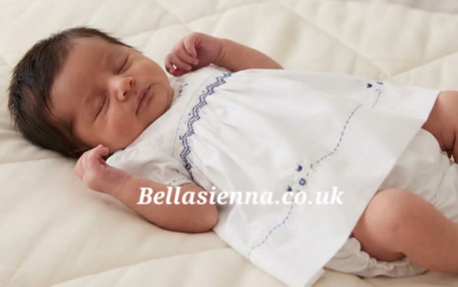 Sarah Louise Baby White And Navy Smocked Dress And Pants 0139983
