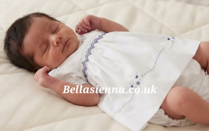 Sarah Louise Baby White And Navy Smocked Dress And Pants 0139983