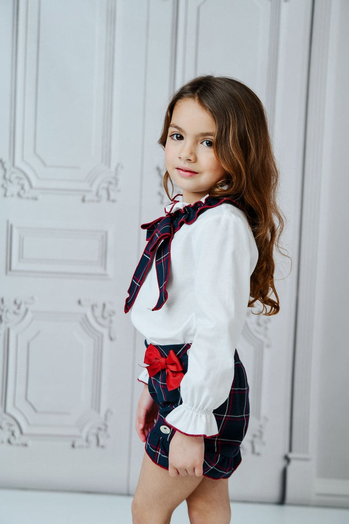 Basmarti Navy & Dark Red Blouse & Shorts Set - 23550