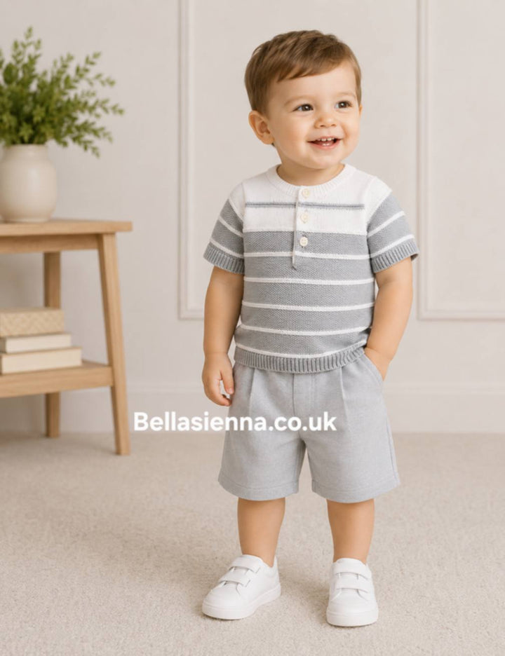 Emile et Rose Shorts & Knitted Top - Blue & White Milo