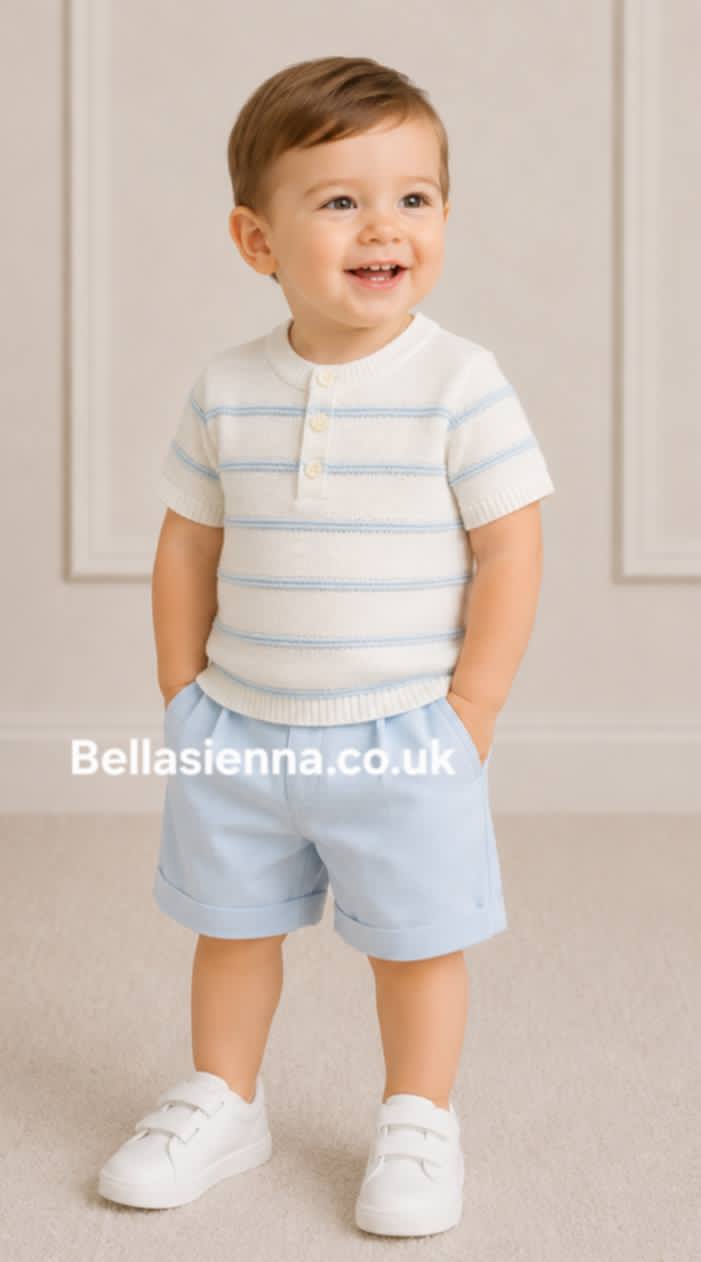 Emile et Rose Shorts & Knitted Top - Blue & White