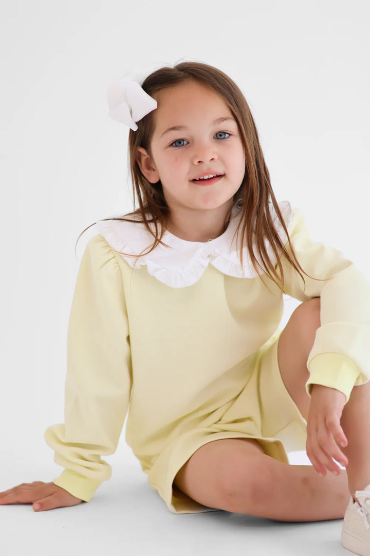 Harris Kids "Emily" Girls Frilly Collar Jumper & Shorts Set - Lemon