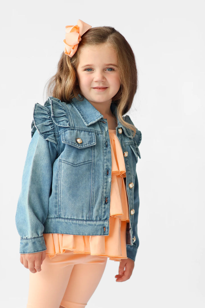 Harris Kids "Georgia" Girls Denim Frilly Jean Jacket