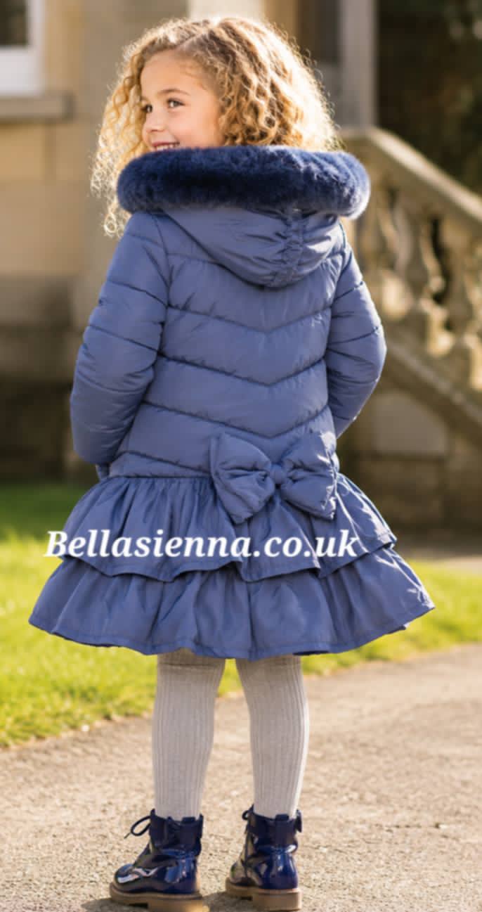Georgio Bambini Girls Navy Hooded Puffer Coat with Faux Fur Trim DH09