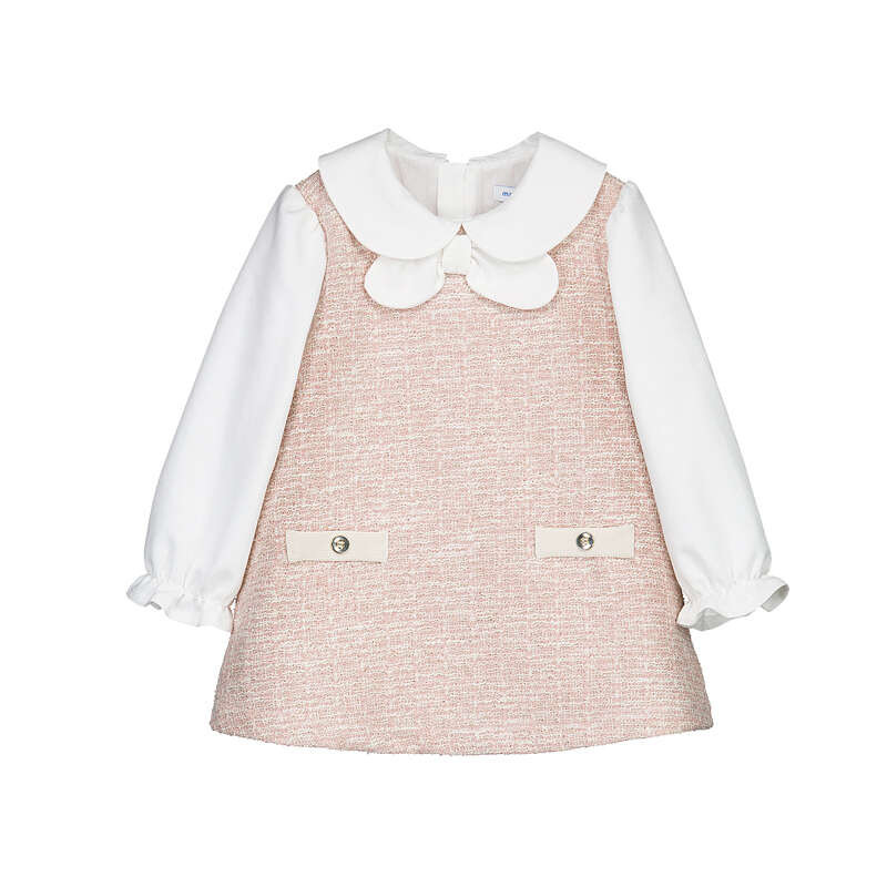 Girls Tweed Knit Combined Dress - 2948 - 29 - Pink
