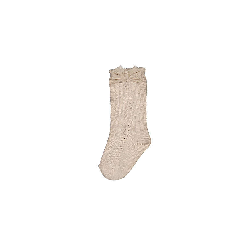 Knee High Bow Socks - 21 - Beige - Vigo - 10252