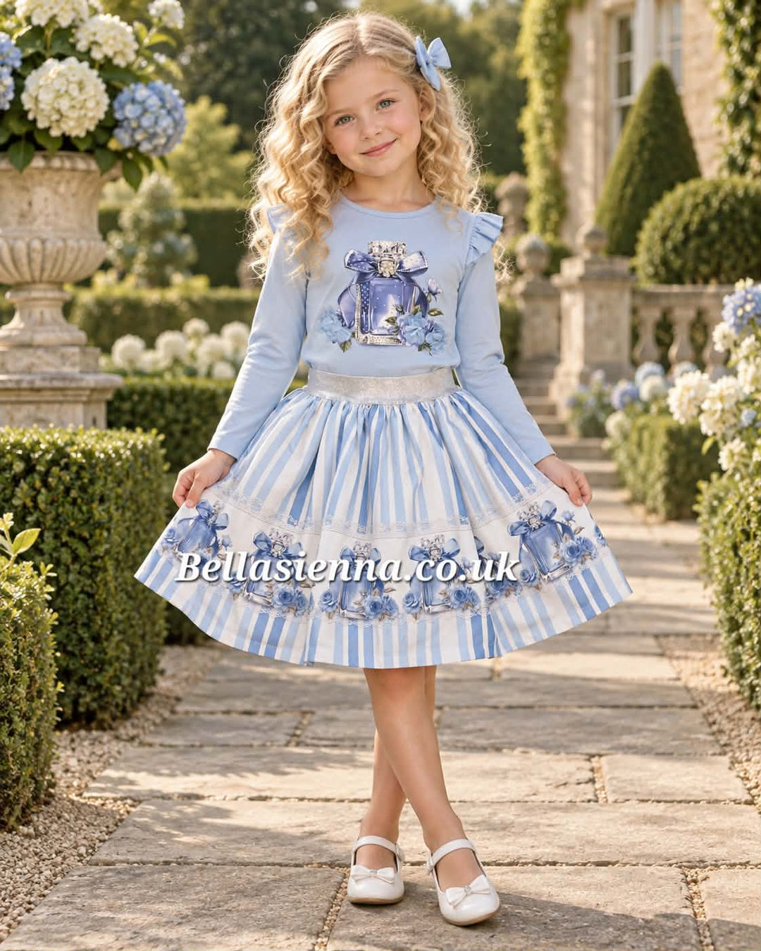 Giorgio Bambini Girls Blue "PERFUME" Long Sleeved Top & Skirt Set - YG-11
