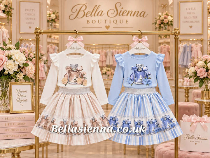 Giorgio Bambini Girls Blue "PERFUME" Long Sleeved Top & Skirt Set - YG-11
