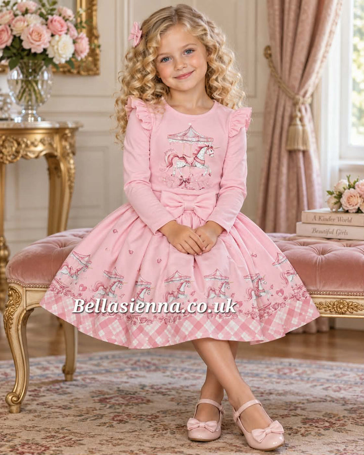 Giorgio Bambini Girls Pink "Carousel" Long Sleeved Top & Skirt Set - YG-17