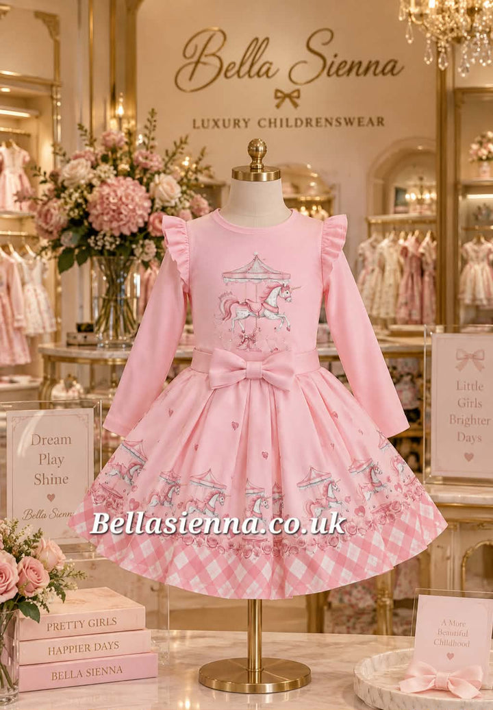Giorgio Bambini Girls Pink "Carousel" Long Sleeved Top & Skirt Set - YG-17
