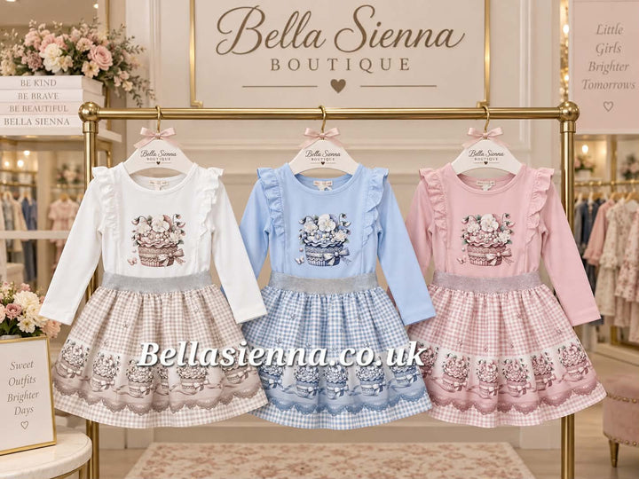 Giorgio Bambini Girls Blue "CUPCAKE" Long Sleeved Top & Skirt Set - YG-10