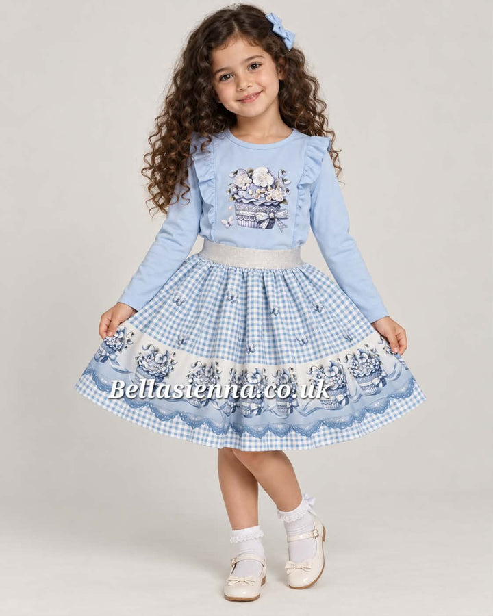 Giorgio Bambini Girls Blue "CUPCAKE" Long Sleeved Top & Skirt Set - YG-10