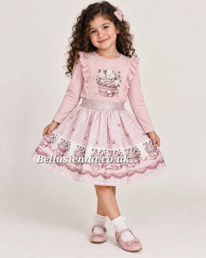 Giorgio Bambini Girls Pink "CUPCAKE" Long Sleeved Top & Skirt Set - YG-10