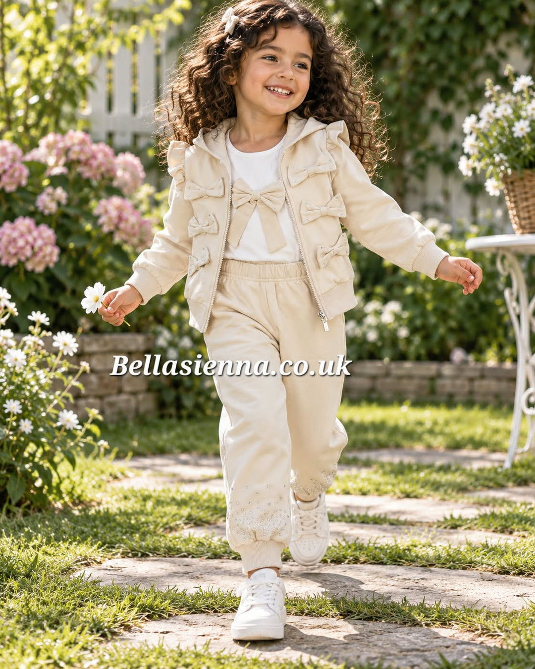Giorgio Bambini Girls Three Piece Cream Bow & Diamante Tracksuit - YG-215