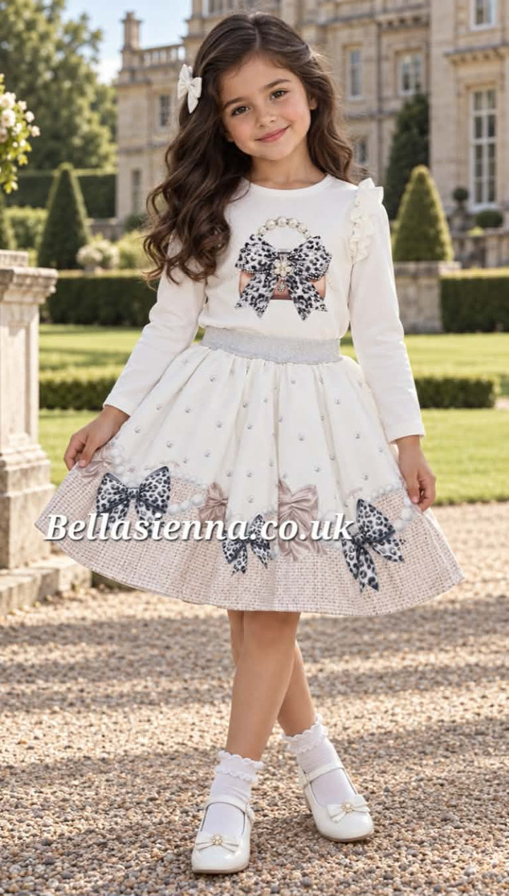 Giorgio Bambini Girls Ivory "HANDBAG" Long Sleeved Top & Skirt Set - YG-13