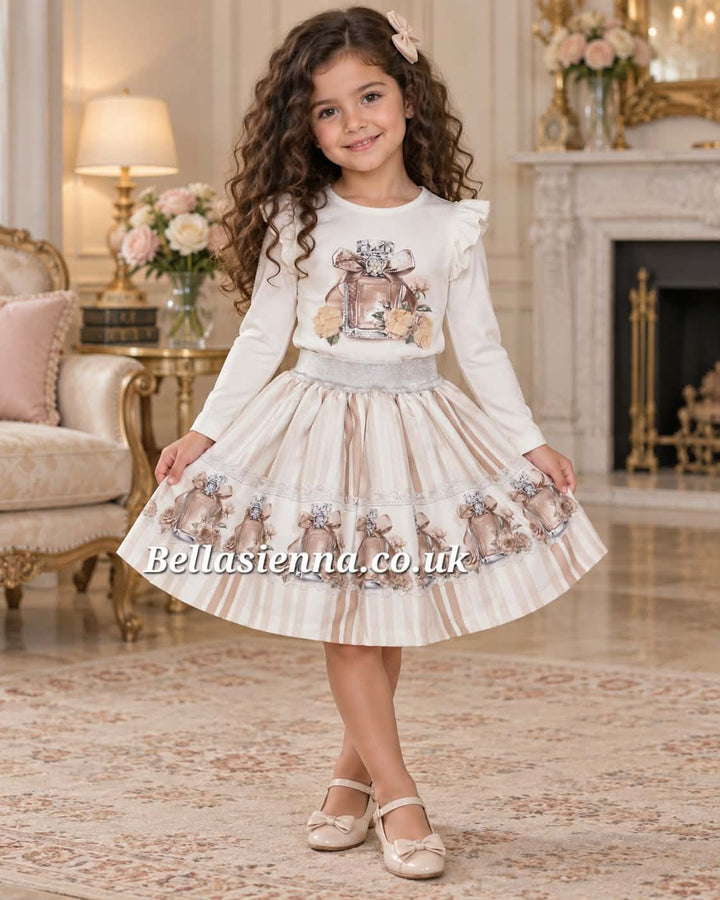 Giorgio Bambini Girls Blue "PERFUME" Long Sleeved Top & Skirt Set - YG-11
