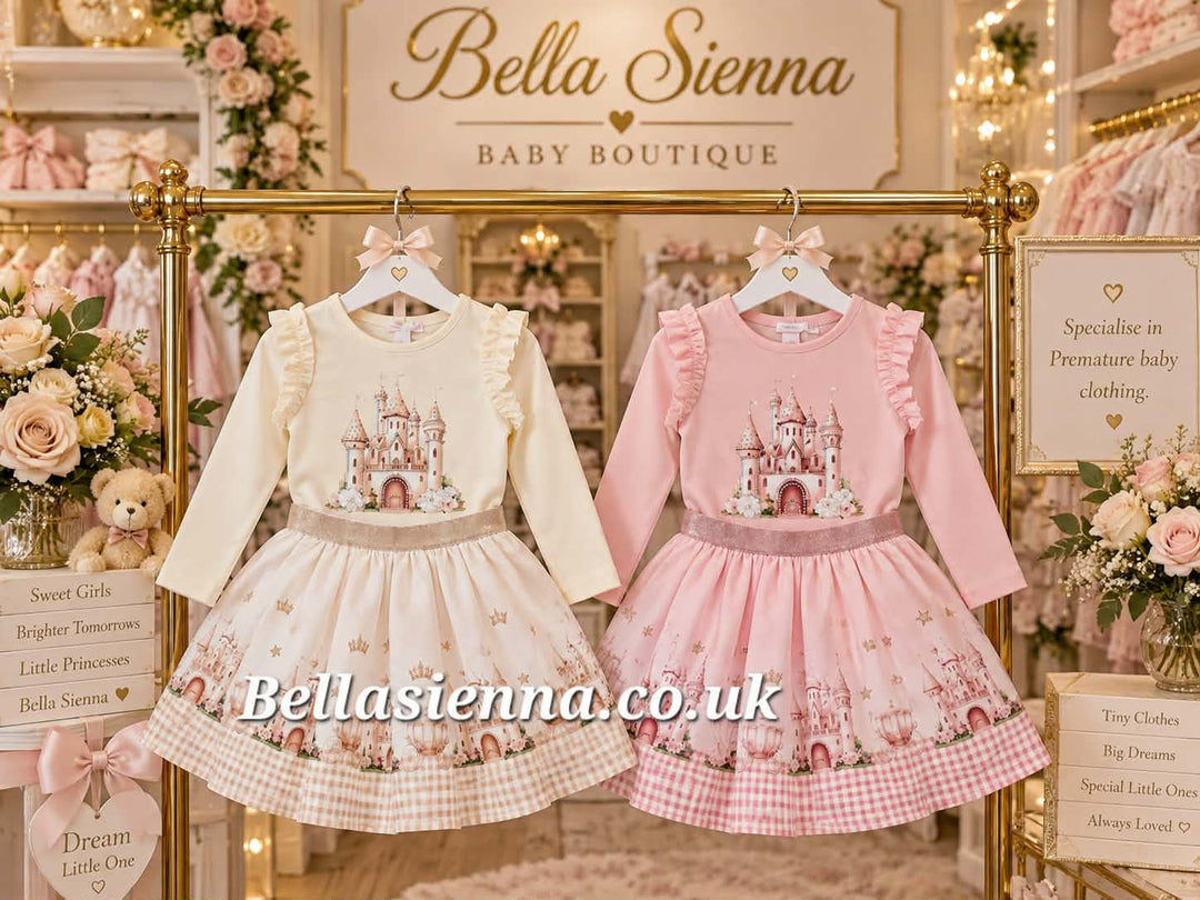 Giorgio Bambini Girls Pink "Princess Castle" Long Sleeved Top & Skirt Set - YG-19