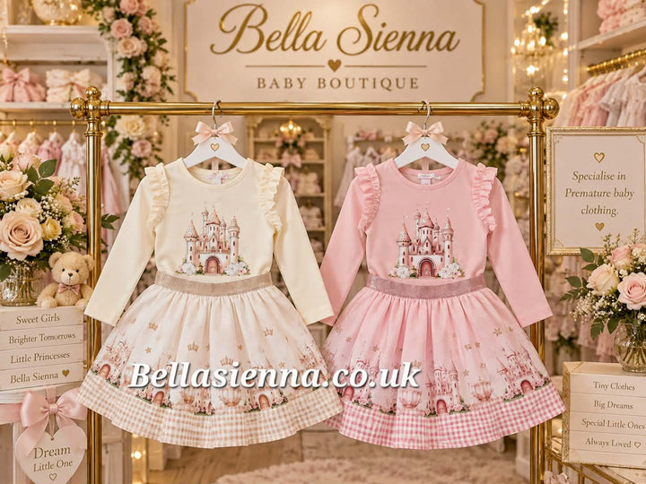 Giorgio Bambini Girls Pink "Princess Castle" Long Sleeved Top & Skirt Set - YG-19